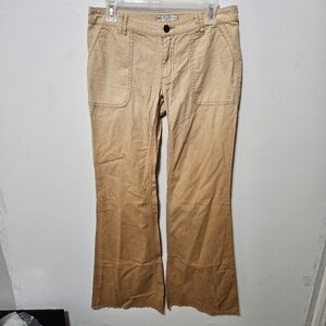 Free People Flared Linen Blend Womens Pants Two Toned Tan Combo Size 4 B13